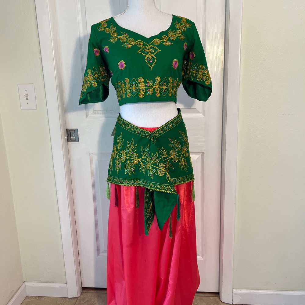 Vibrant Green Bollywood Choli Top and Sash Set